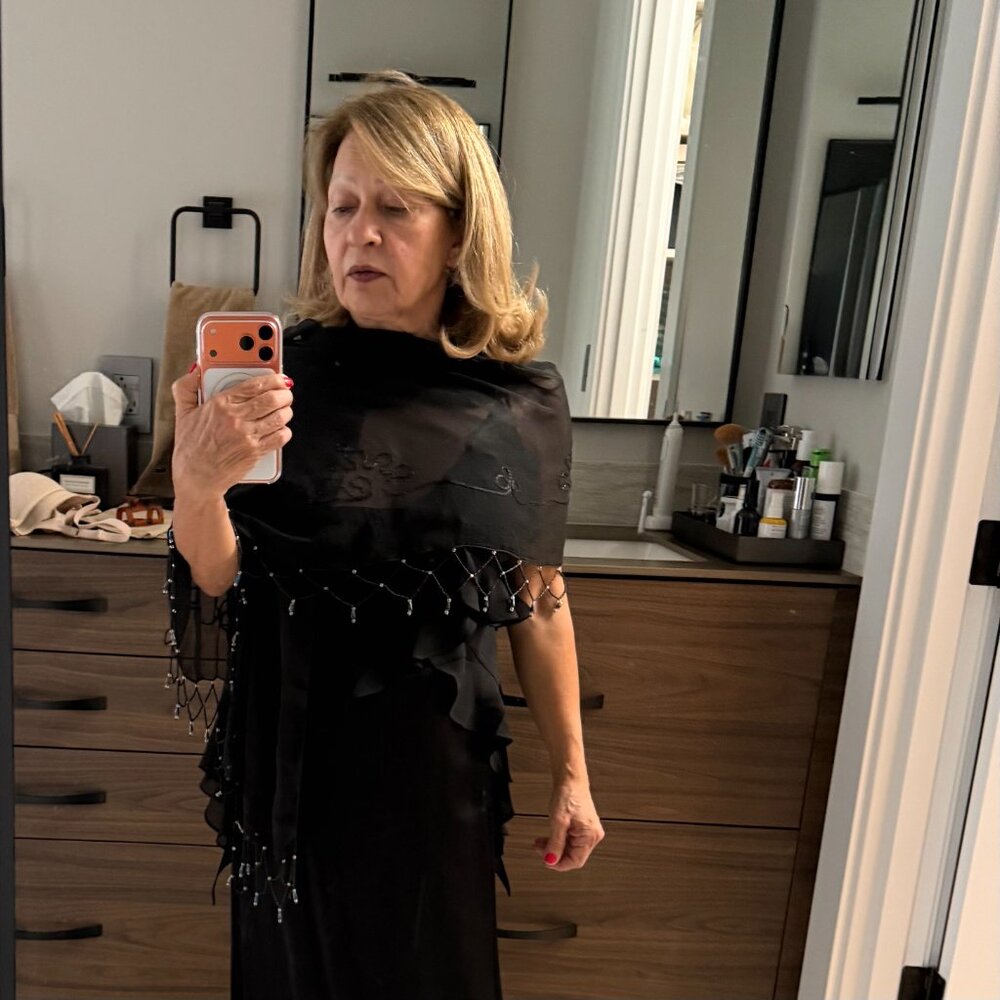 Sheer Black Beaded Fringe Chiffon Sarong Wrap Handmade